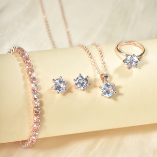5Pcs Elegant Crystal Jewelry Set Zirconia Ring Necklace Bracelet Earrings Simple Set Jewelry Fashion Versatile Trendy Jewelry