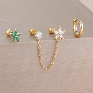 3PCS Zircon Flower Ear Stud Earrings