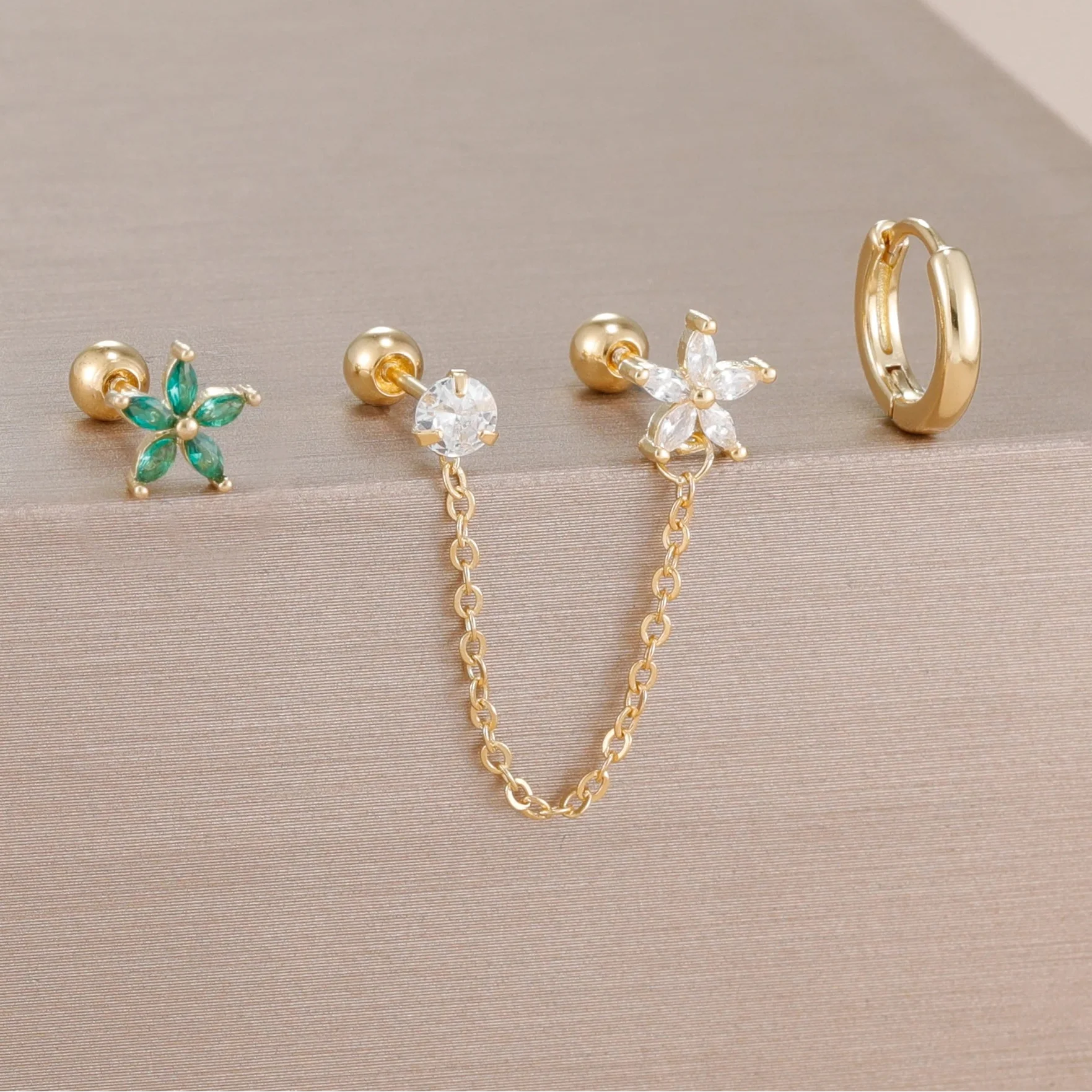 3PCS Zircon Flower Ear Stud Earrings