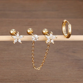 3PCS Zircon Flower Ear Stud Earrings