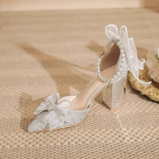 Women's Summer Shoes Wedding Party Versatile Woman High Heels Sandals Sweet Princess Beading Ankle-strap Ladies Dress Sandals