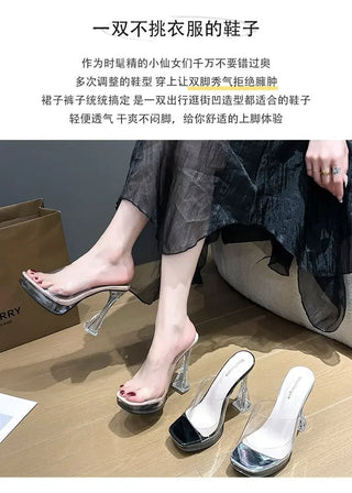 Ultra-High Heel Transparent Crystal Fashion Sandals Women's Comfortable New 2026 Style Elegant Versatile Shoes With Polyurethane