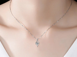 925 Silver Feather Zircon Pendant Necklace