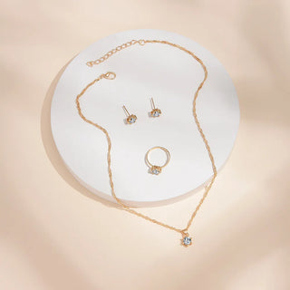 5Pcs Elegant Crystal Jewelry Set Zirconia Ring Necklace Bracelet Earrings Simple Set Jewelry Fashion Versatile Trendy Jewelry