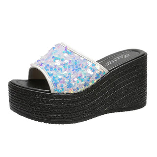 Crystals Wedges High Heels Slippers Leisure Summer Sandal Woman Shoes Women Platform Mules Slippers Slip on Outside Pantuflas
