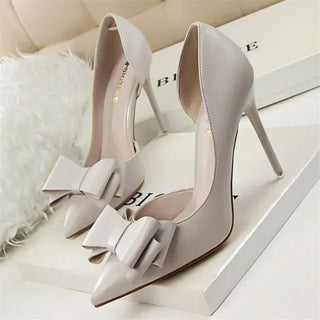 Spring Party Elegant Pink Butterfly-Knot High Heels Women Fashion Wedding Dress Pumps Side Hollowed Stiletto Shoes