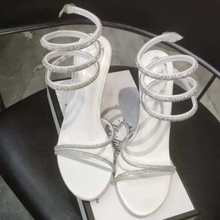 Women's High Heels Summer Street Style CRYSTAL Ankle Strap Womens Sandals Sexy Open Toe Thin High Heels Party Banquet Prom Shoes