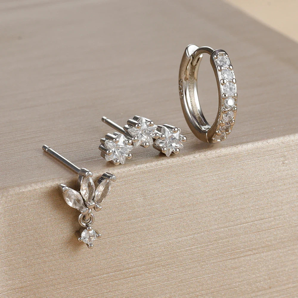 3PCS Star Zircon Hoop Huggie Earrings