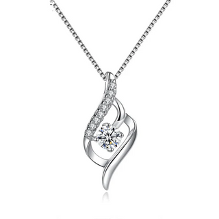 925 Silver Feather Zircon Pendant Necklace