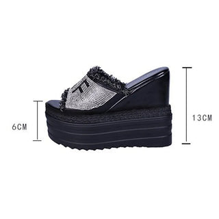 Crystals Wedges High Heels Slippers Leisure Summer Sandal Woman Shoes Women Platform Mules Slippers Slip on Outside Pantuflas