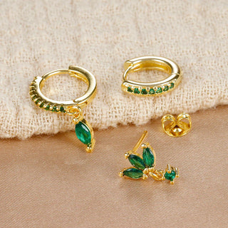 3PCS Horse Eye Zircon Stud Earrings