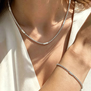 Gold Box Chain Jewelry Set, Stainless Steel Necklace & Bracelet Set, Non-tarnish Minimalist Daily Wear