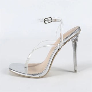 Hlieny Fashion PVC Transparent Square Clip Toe Women Sandals Summer Perspex Clear Thin High Heels Banquet Party Shoes Silver