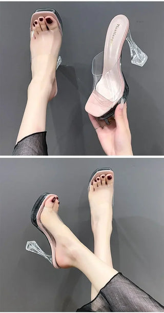 Ultra-High Heel Transparent Crystal Fashion Sandals Women's Comfortable New 2026 Style Elegant Versatile Shoes With Polyurethane