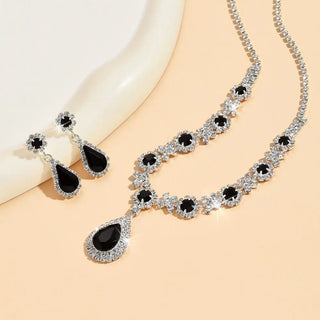 Fashionable Crystal Jewelry Necklace Earring Set Premium Water Drop Pendant Necklace Original Design Inlaid Zircon