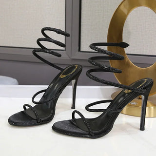 Women's High Heels Summer Street Style CRYSTAL Ankle Strap Womens Sandals Sexy Open Toe Thin High Heels Party Banquet Prom Shoes