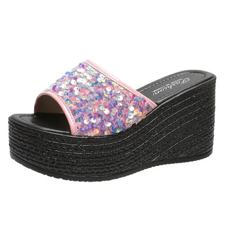 Crystals Wedges High Heels Slippers Leisure Summer Sandal Woman Shoes Women Platform Mules Slippers Slip on Outside Pantuflas