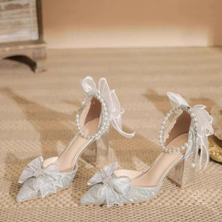 Women's Summer Shoes Wedding Party Versatile Woman High Heels Sandals Sweet Princess Beading Ankle-strap Ladies Dress Sandals