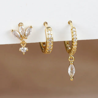 3PCS Horse Eye Zircon Stud Earrings