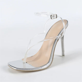 Hlieny Fashion PVC Transparent Square Clip Toe Women Sandals Summer Perspex Clear Thin High Heels Banquet Party Shoes Silver
