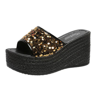 Crystals Wedges High Heels Slippers Leisure Summer Sandal Woman Shoes Women Platform Mules Slippers Slip on Outside Pantuflas