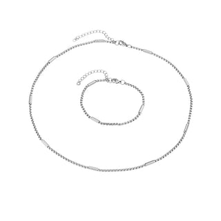 Gold Box Chain Jewelry Set, Stainless Steel Necklace & Bracelet Set, Non-tarnish Minimalist Daily Wear