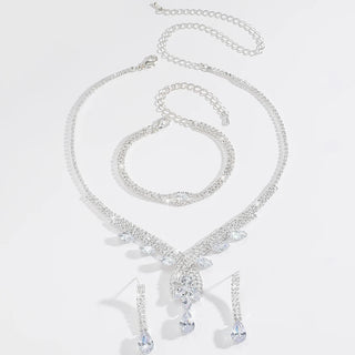 Minimalist main yarn, water droplet crystal necklace, earrings, bracelet, sparkling silver, bridal banquet and toasting accessor