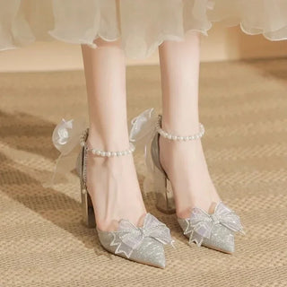 Women's Summer Shoes Wedding Party Versatile Woman High Heels Sandals Sweet Princess Beading Ankle-strap Ladies Dress Sandals