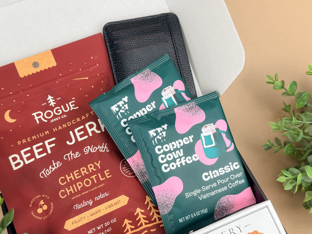 Self Care Gifts for Him – Premium Coffee, Jerky & Candle Box