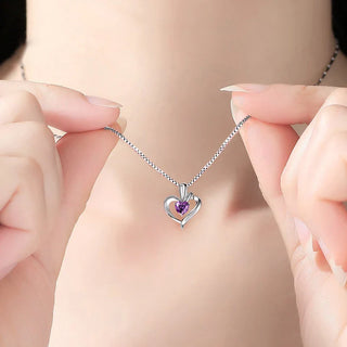 925 Silver Purple Zircon Heart Pendant Necklace