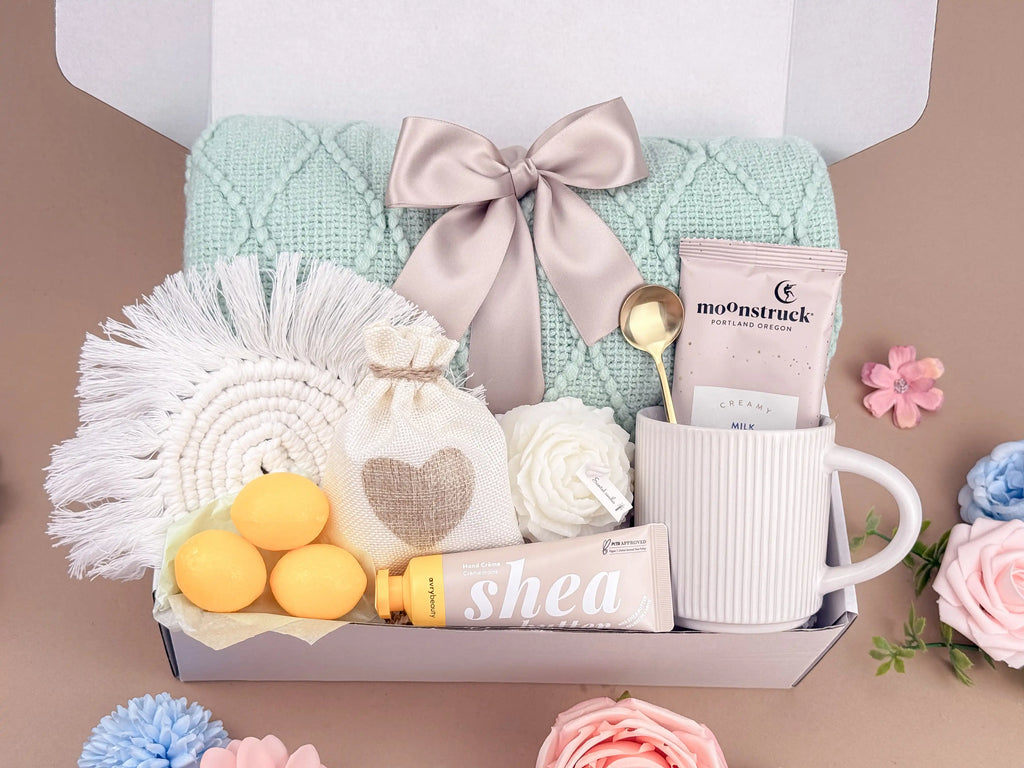 Snuggle Sip Gift Box – Cozy Gift Basket with Blanket, Mug, Cocoa & Hand Cream Set | Human-to-Human Connection