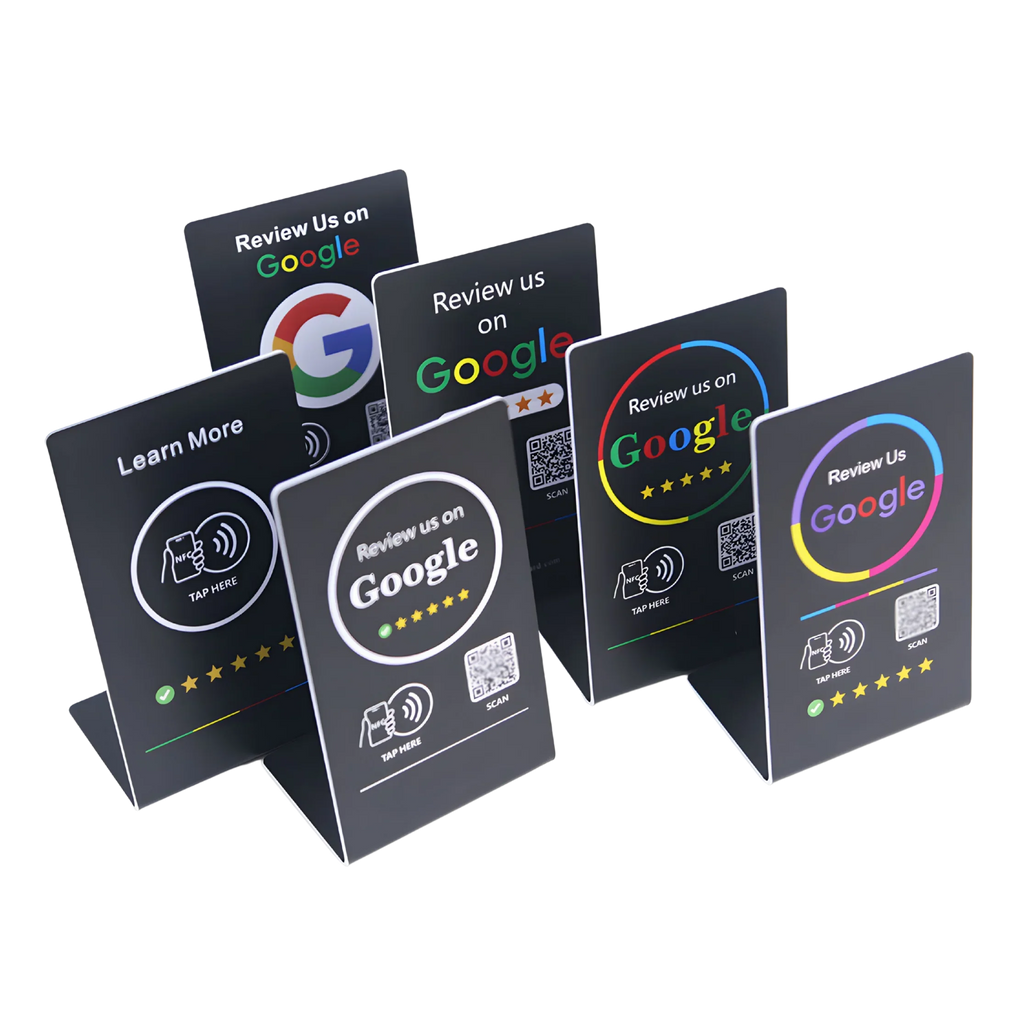 NFC Google Review QR Signs (6-Pack) - Tabletop SEO Ranking Tool