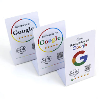 NFC Google Review Tent Cards (3-Pack) - One-Tap QR Feedback Signs