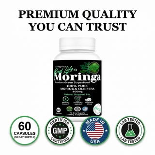 Moringa Capsules - Pure Moringa Powder, Energy, Skin, Immune & Gut Health Superfood, Rich in Antioxidants, Essential Vitamins & Amino Acids, Natural Green Superfood Supplement - 60 Count