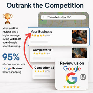 Elegant White NFC Google Review Sign (5-Pack) - Boost SEO Rankings