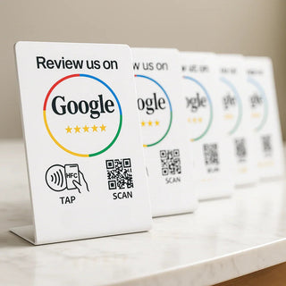 NFC Google Review Stand QR Code White – Tap to Review System Engine