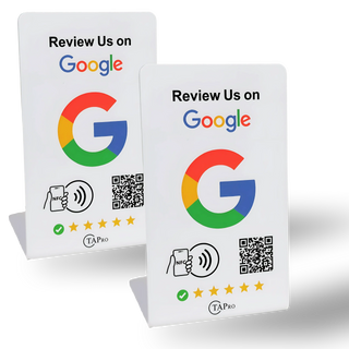 2 NFC Google Review Signs (2-Pack) - QR Code Tabletop Display