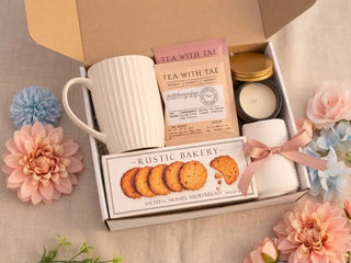 Thoughtful Gift Box for Women – Ceramic Mug, Tea, Candle, Socks & Shortbread Gift Set