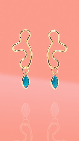 Abstract Wiggle Gold Plated Hoop Blue Glass Charm