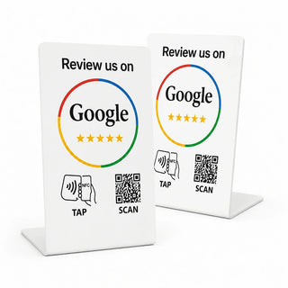 2 NFC Google Review Signs (2-Pack) - QR Code Tabletop Display
