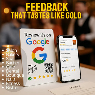 NFC Google Review Stand (3-Pack) - Premium White Tabletop Signs