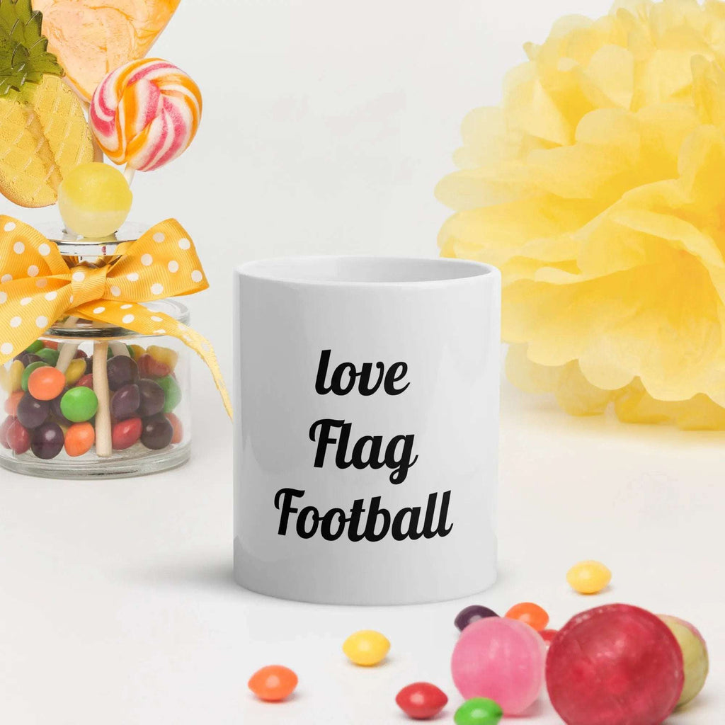 White Glossy Mug Flag Football - L2N2