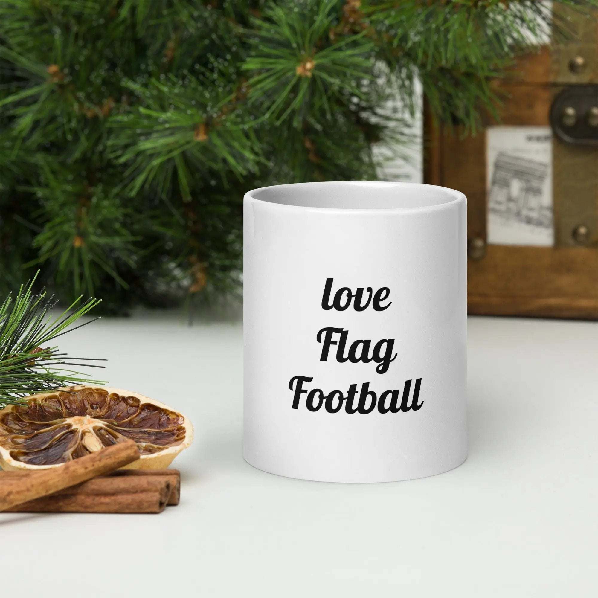 White Glossy Mug Flag Football - L2N2