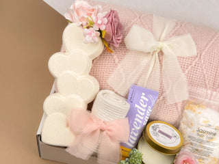 Women's Gift Basket Self Care Kit - Throw Blanket, Heart Vase, Candle & Spa Set