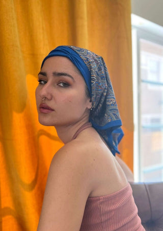 Retro Kerchief Headscarf - Blue  Paisley