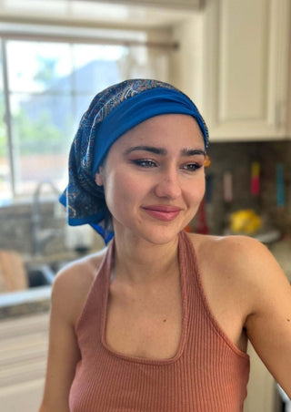 Retro Kerchief Headscarf - Blue  Paisley