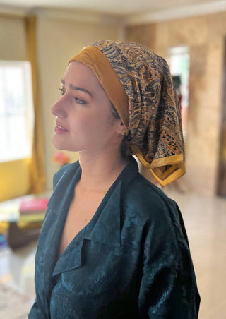Retro Kerchief Headscarf - Gold Paisley