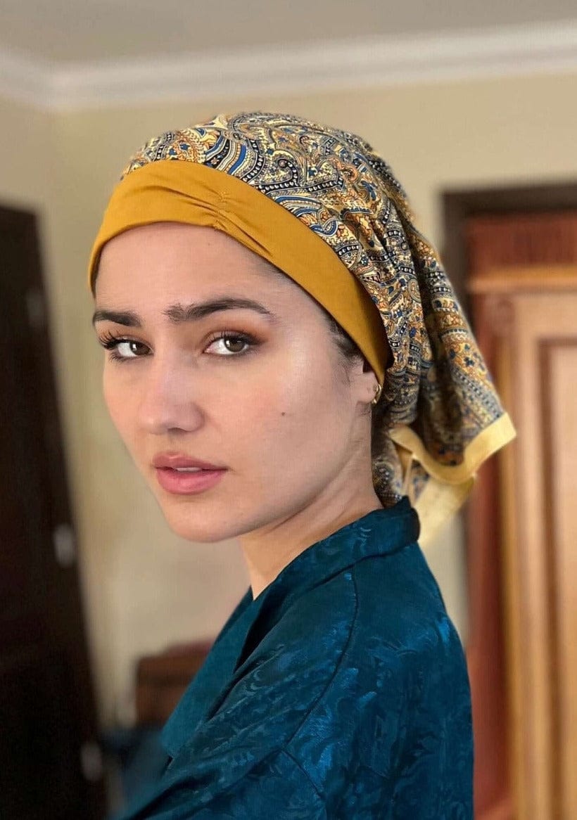 Retro Kerchief Headscarf - Gold Paisley