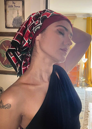 Retro Kerchief Headscarf - Ruby Geometric