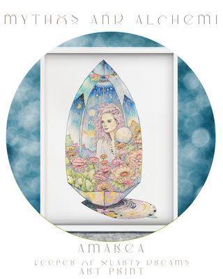 Amarea - Keeper of Quartz Dreams Art Print – Fantasy Crystal Art with Poetry